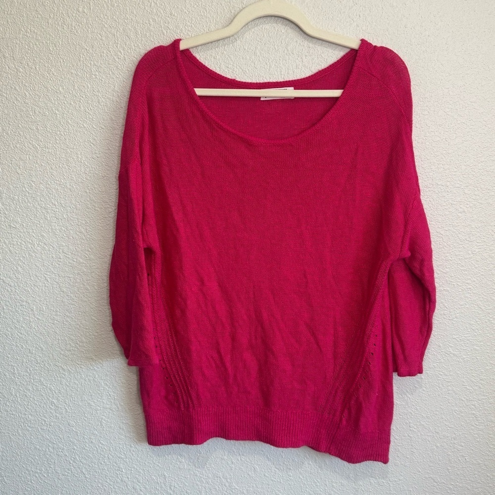 Anthropologie Mayfield Knit Linen Blend Pullover Sweater Hot Pink Womens M Boho